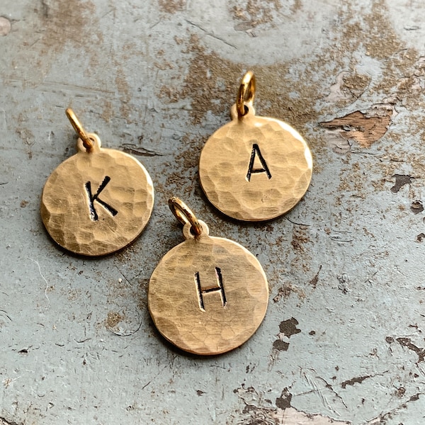 Gold Initial Charm, Unique Hammered Letter Charms, Birthday Gift Idea for Mom