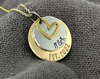 Engraved Couples Brass Pendant | Personalized Anniversary Gift for Her