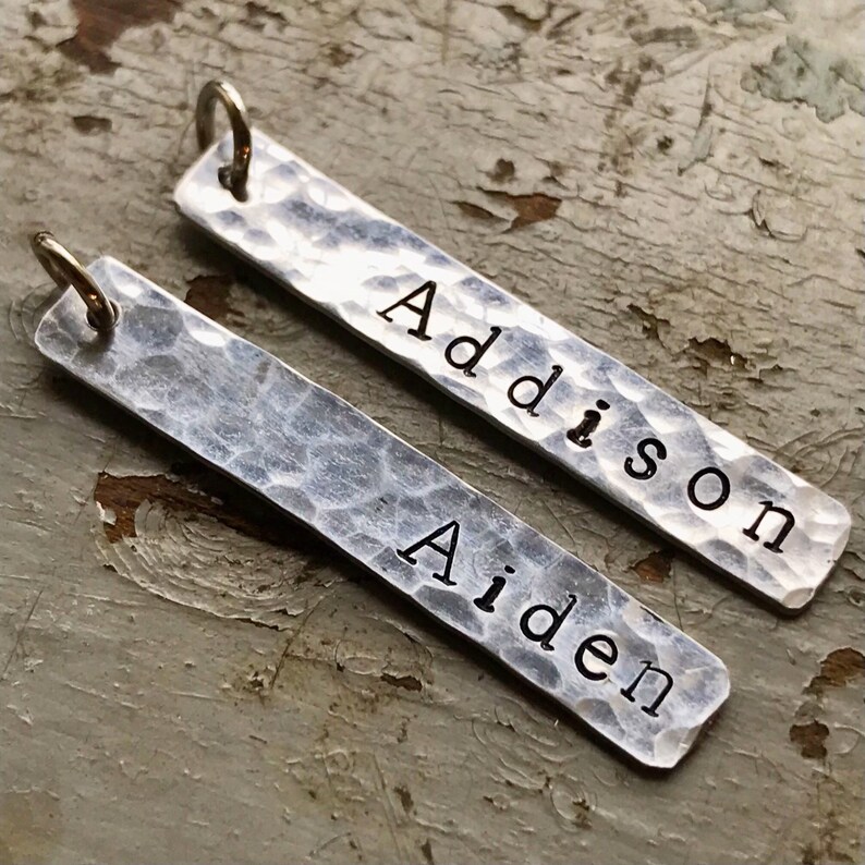 Silver Bar Charm Personalized Bar Necklace Hand Stamped Etsy