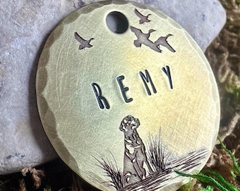 Duck Hunting Dog Tag | Labrador Retriever Pet ID | Engraved Brass Waterfowl Tag