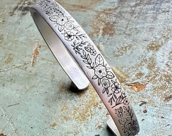 Engraved Floral Bracelet • Secret Message Jewelry • Birthday Gift for Best Friend