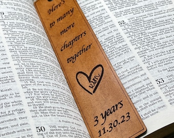 Leather 3rd Anniversary Gift, Custom Leather Bookmark Anniversary Gift for Him