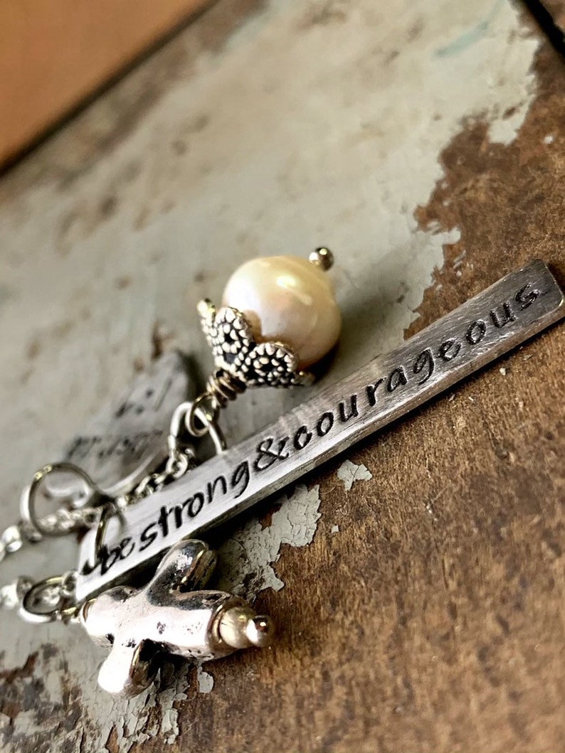 Joshua 1 9 Be Strong and Courageous Scripture Gift Bible Verse Engraved Necklace for Her