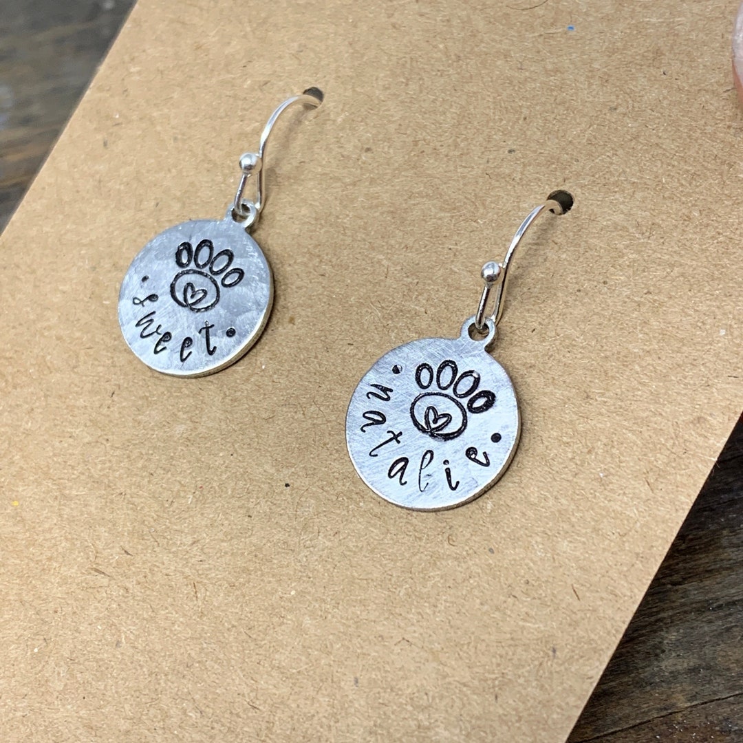 Personalized Pet Earrings Silver Dog Earrings Custom Pet Etsy
