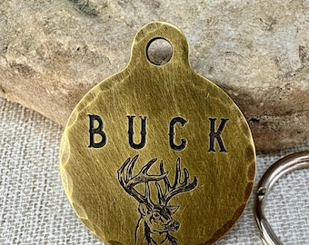 Custom Brass Dog Tag: Deer Head Design, Outdoorsman Pet ID