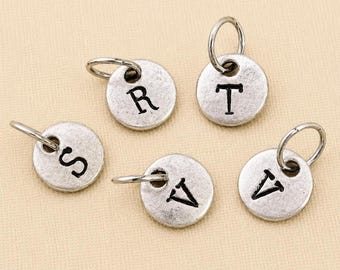 Silver Initial Charm, Personalized Letter Charm, Necklace or Bracelet Charm, Hand Stamped Charm, Custom Gift