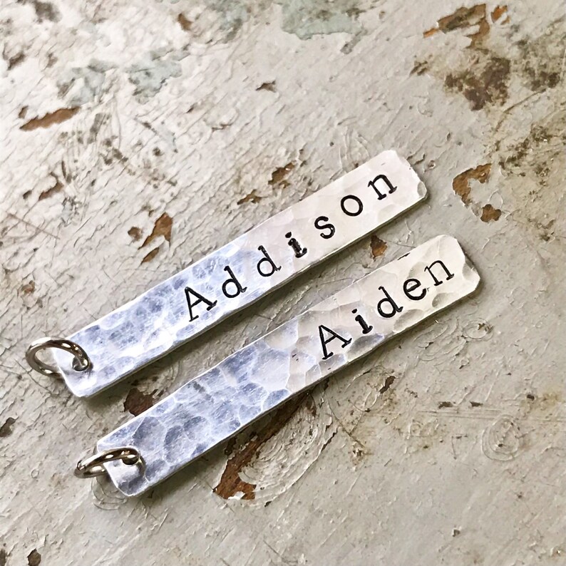 Silver Bar Charm Personalized Bar Necklace Hand Stamped Etsy