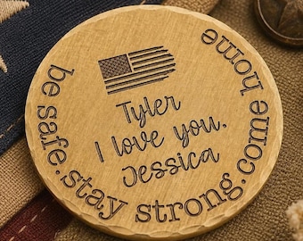 Personalized Military Deployment Gift, Army Navy Marines Bootcamp Engraved Keepsake, Soldier Gift, Be Safe Coin, Gift for Military Husband