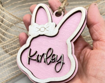 Fast Shipping Personalized Easter Tags, Custom Tag for Girls Basket, Laser Engraved Bunny Tags, First Easter Ornament