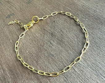Paperclip Chain Adjustable Link Charm Bracelet • 18k Gold, Stainless Bracelet for Charms