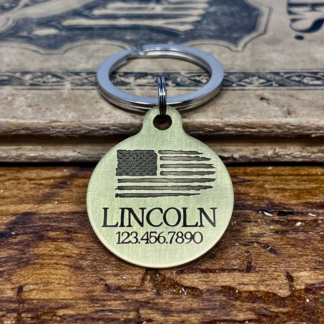 Military Pet ID Tags, Medium Custom Dog Tag With Flag Design, USA