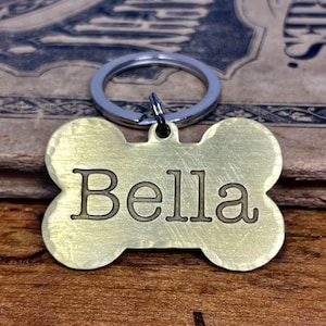 Engraved Bone Shaped Dog Tag, Large Brass Custom Engraved ID Tag for Pets, Bone Dog Tag, Easy to Read Dog ID Tags for Pets, Gold Bone Tag