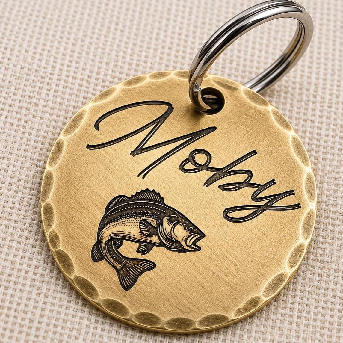 Bass Fishing Dog Tag Personalized Fishing Dog ID Tag Custom Brass Pet Tag Fisherman Dog Collar Tag Angler Gift