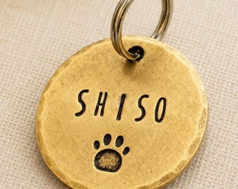 Personalized Brass Dog Tag, Custom Pet ID Tag, Engraved Dog Name Tag, Brass Pet Tag, Custom Dog Collar Tag, Paw Print Dog Tag