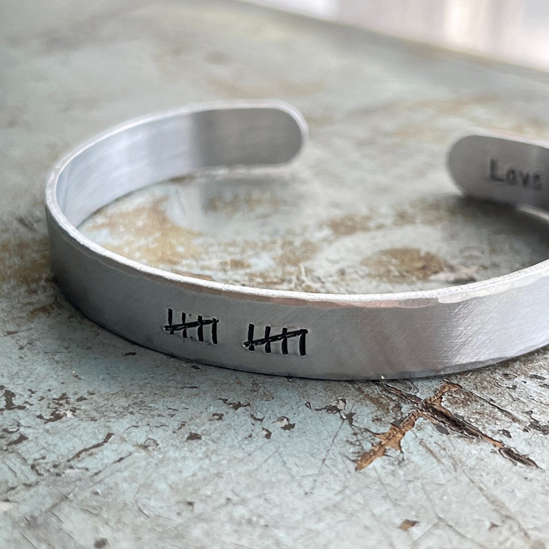 Tenth Anniversary Gift for Him, 10 Year Anniversary Bracelet, Goals Year, Anniversary Gift for Husband, Lightweight Aluminum Bracelet image 3