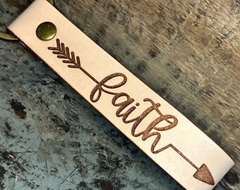 Faith Custom Keychain, Faith Gifts, Recovery Gifts, Leather Key Chain, Sobriety Key Fob, Gifts for Women