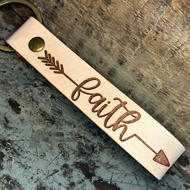Faith Custom Keychain, Faith Gifts, Recovery Gifts, Leather Key Chain, Sobriety Key Fob, Gifts for Women image 1