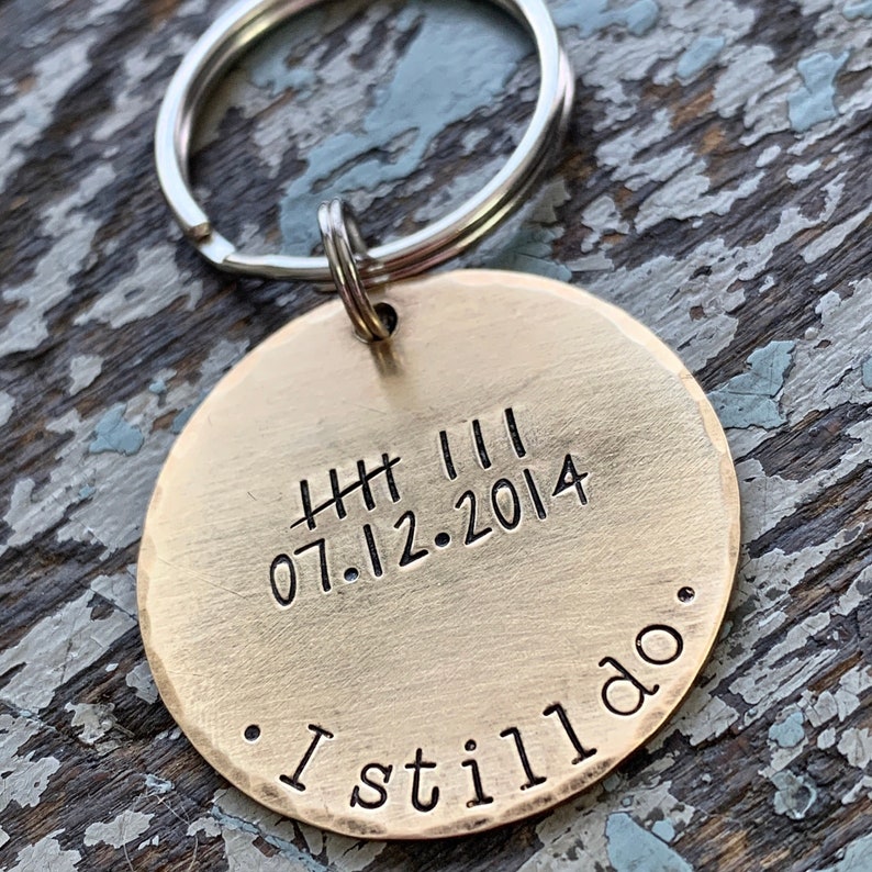 Tally Marks Keychain, Anniversary Gifts for Him, Bronze Anniversary, Anniversary Metal Date, Eighth Anniversary image 2