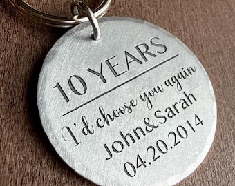 10th Anniversary Gift for Husband, Aluminum Keychain, 10 Years Married Gift, Personalized Wedding Date Keychain