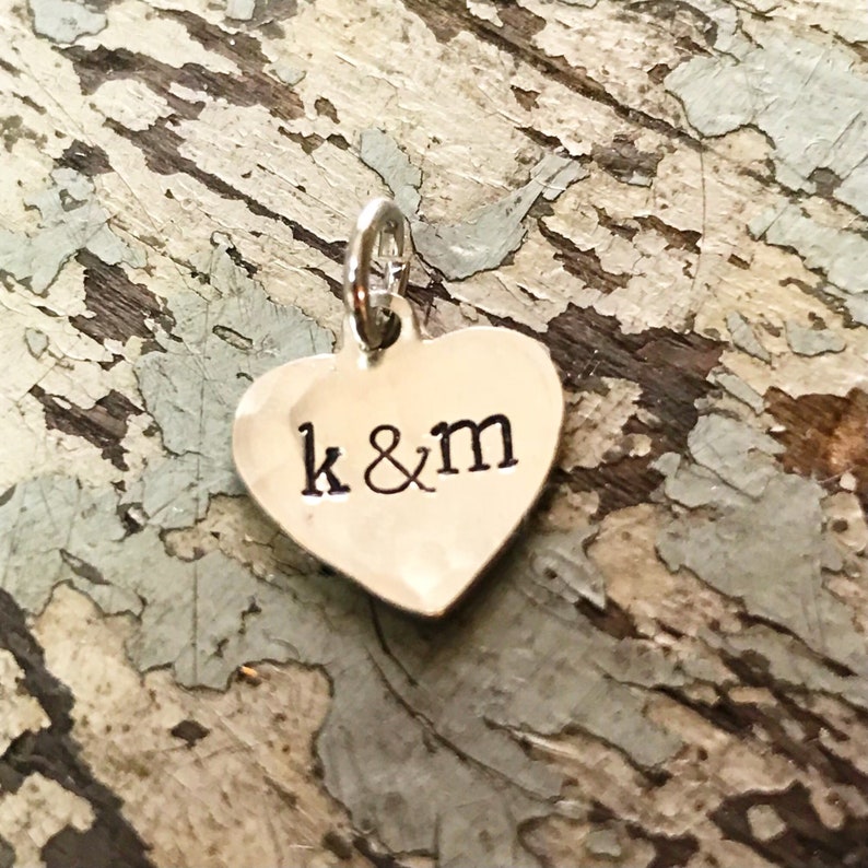 Hammered Heart Charm, Wedding Bouquet Charms, Silver Heart Pendant with Initials image 3