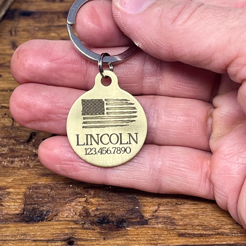 Military Pet ID Tags, Medium Custom Dog Tag With Flag Design, USA