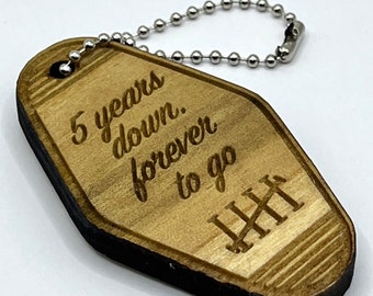 Fifth Anniversary Gifts for Husband and Wife, Wood 5 Years Keychain for Him