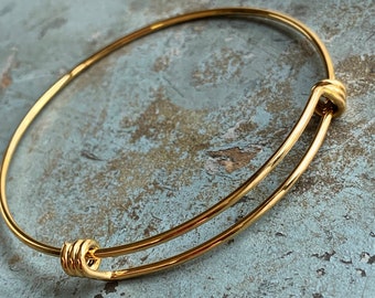 Bangle Bracelet • Adjustable Bracelet for Charms • Gold Plated Charm Bracelet