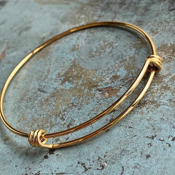 Gold Memory Wire Bracelet, Bracelet for Charms, Gold Bangle Bracelet