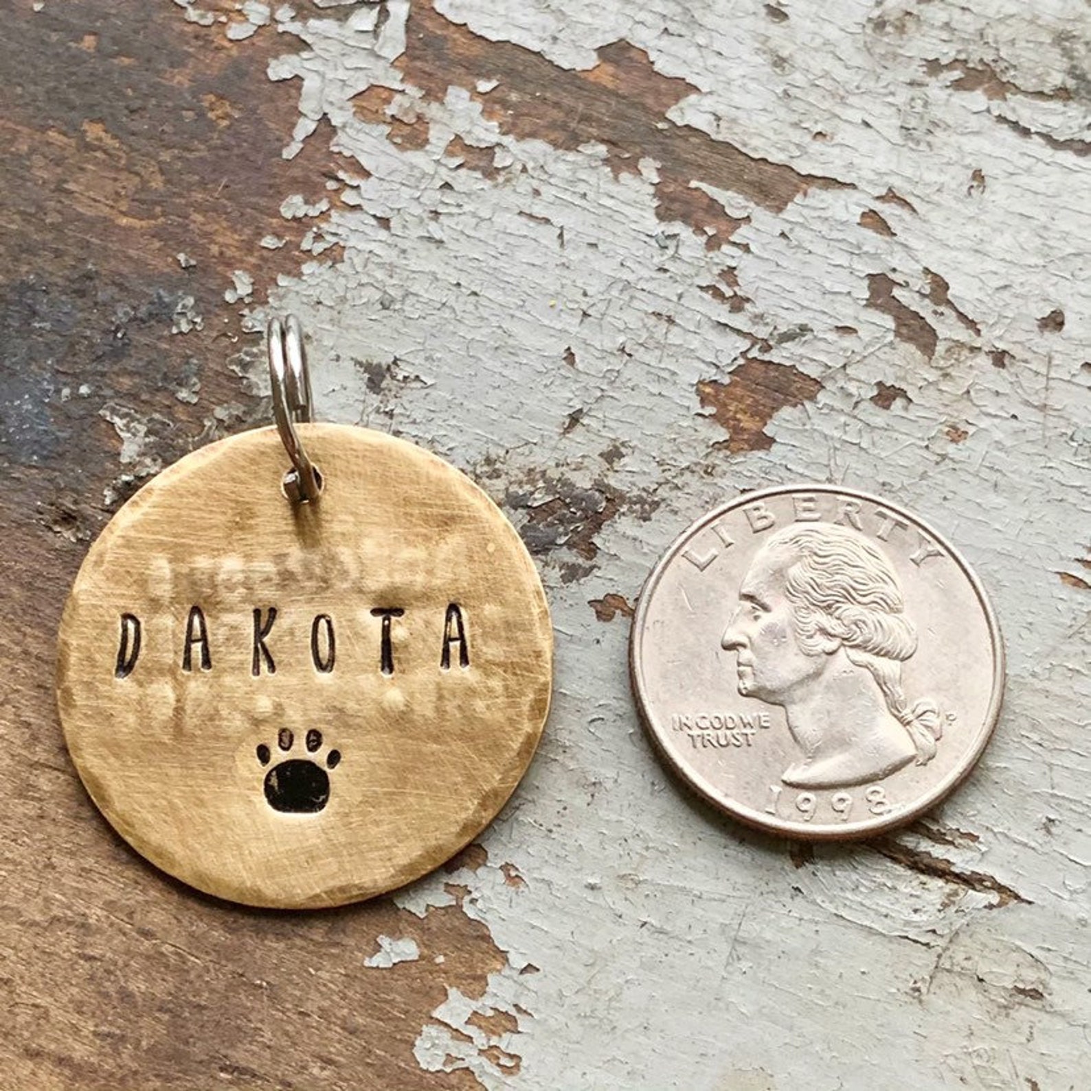 Dog Tag Large Brass Name Tag for Pet Personalized Custom ID Etsy