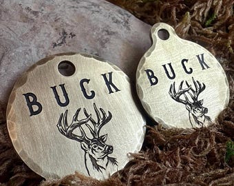 Brass Hunting Dog Tag: Engraved Deer Antler Pet ID
