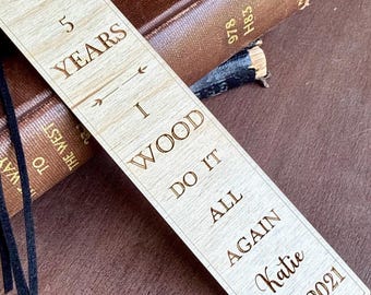 5th Anniversary Wood Bookmark for Husband, 5 Year Anniversary Gift, Personalized Wedding Date Bookmark