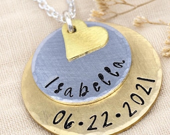 Personalized Baby Name Necklace • Hand-Stamped Charm • Gift for New Moms