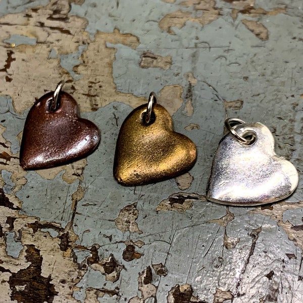 Mykonos Large Heart for Bracelet, Rustic Heart Pendant for Necklace, Gold, Copper, Silver Heart Charm