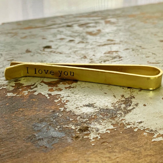 Hidden Message Custom Tie Bar, Sentimental Gifts for Him, Brass Tie Clip