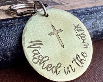 Baptism Keychain Gift | Washed in the Water | Christian Cross Keepsake