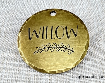 Personalized Gold Floral Dog Tag: Engraved Brass Pet ID