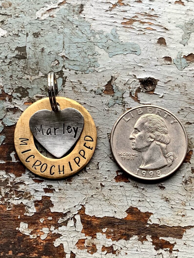 Microchipped Pet Tag Gold Name Tag for Pets Personalized Dog Etsy
