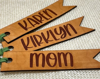 Engraved Genuine Leather Tiny Gift Tag, Personalized Name Tag
