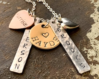 Grandma Necklace with Grandkids Names: Mixed Metal Family Jewelry
