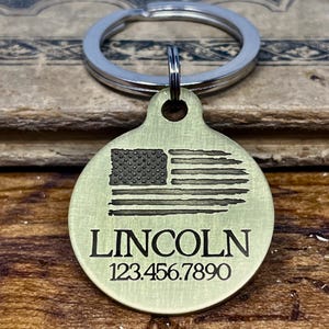 Engraved Brass Dog Tag: USA American Flag Pet ID