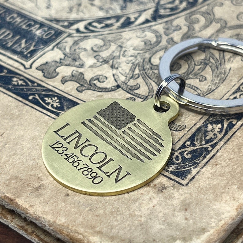 Military Pet ID Tags, Medium Custom Dog Tag With Flag Design, USA