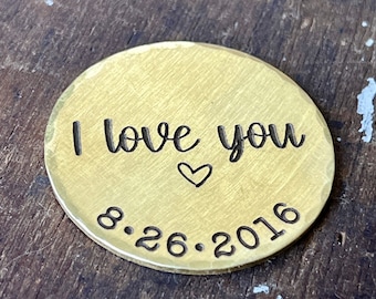 Engraved Brass I Love You Pocket Coin | Personalized Anniversary Keepsake