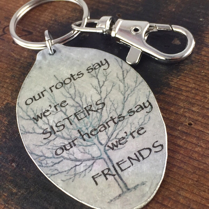 Inspiring Gift for Sister Spoon Pendant Our Roots made us Sisters Keychain Gift for Sister