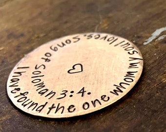 Bible Verse Keychain for Wife, Husband Anniversary Gifts, Custom Stamped Brass Coin, Personalized Christian Gifts, Scripture Keychain