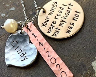 Remembrance Necklace, Personalized Mixed Metal Memorial Jewelry