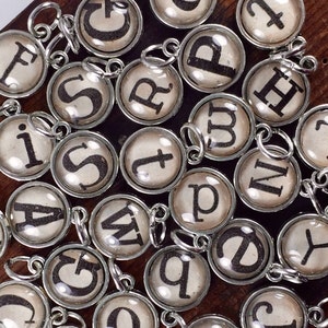 Alphabet charms, Silver Letter Pendant, Glass Initial Jewelry, Children's Initials image 1