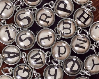 Alphabet charms, Silver Letter Pendant, Glass Initial Jewelry, Children&#39;s Initials