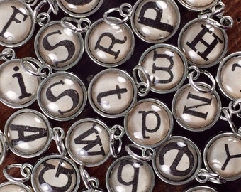 Alphabet charms, Silver Letter Pendant, Glass Initial Jewelry, Children's Initials