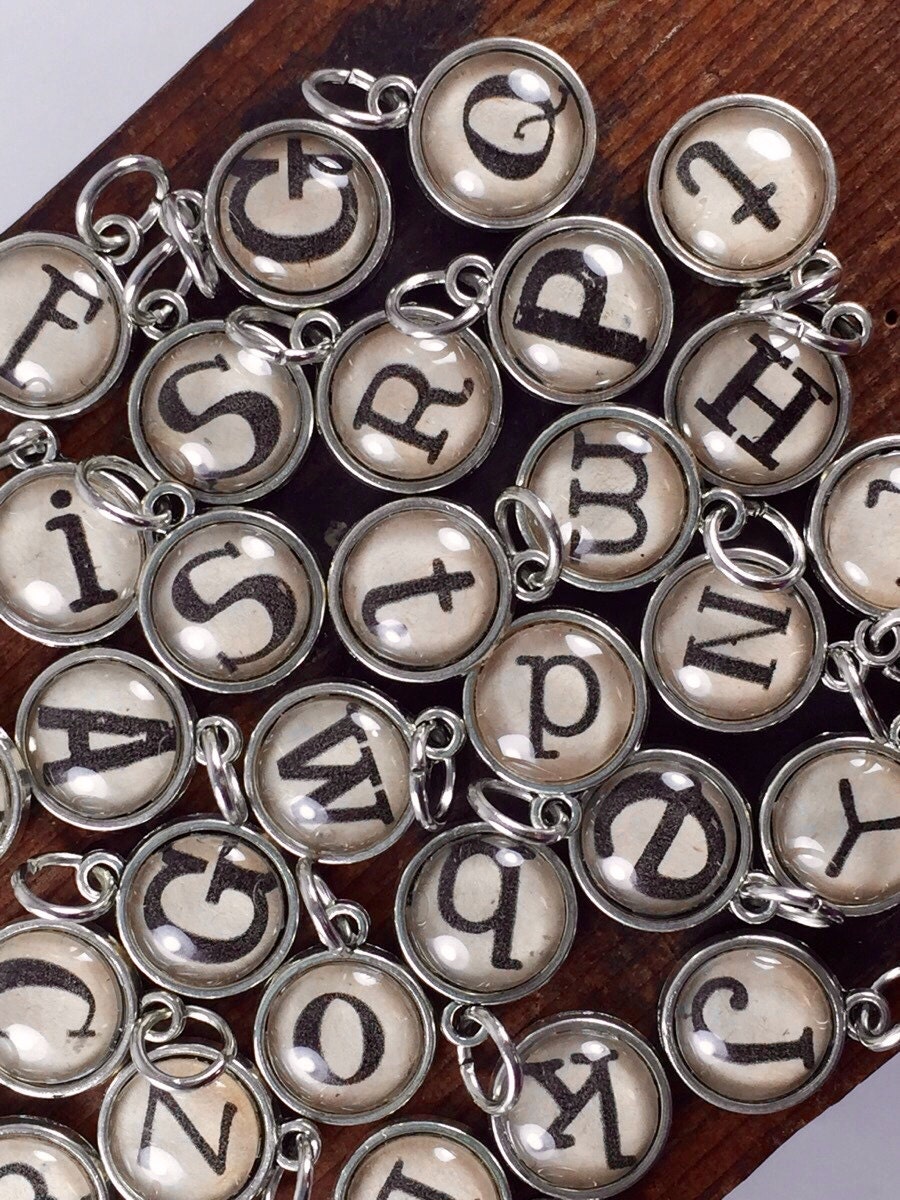 Alphabet Charms, Silver Letter Pendant, Glass Initial Jewelry, Children's initials