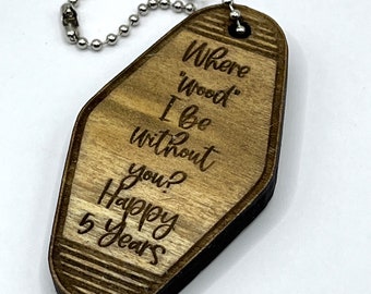 5th Anniversary Wood Keychain: Laser Engraved Gift